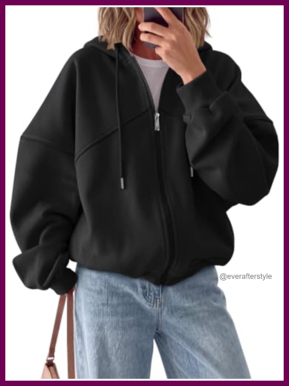 Full Zip Hoodie Fleece Oversized Sweatshirt Cotton Polyester